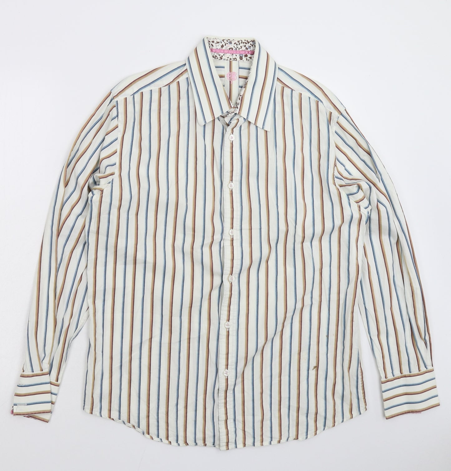 Burton Mens White Striped   Button-Up Size L