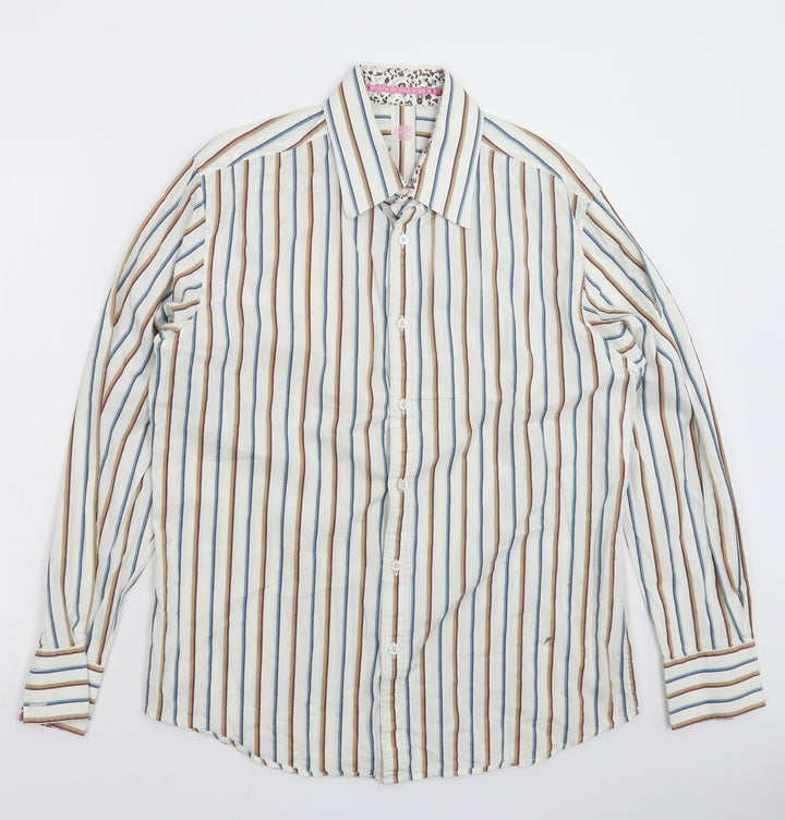Burton Mens White Striped   Button-Up Size L