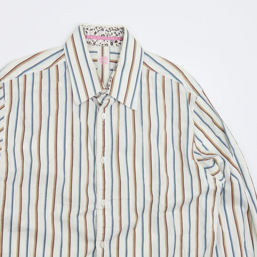 Burton Mens White Striped   Button-Up Size L