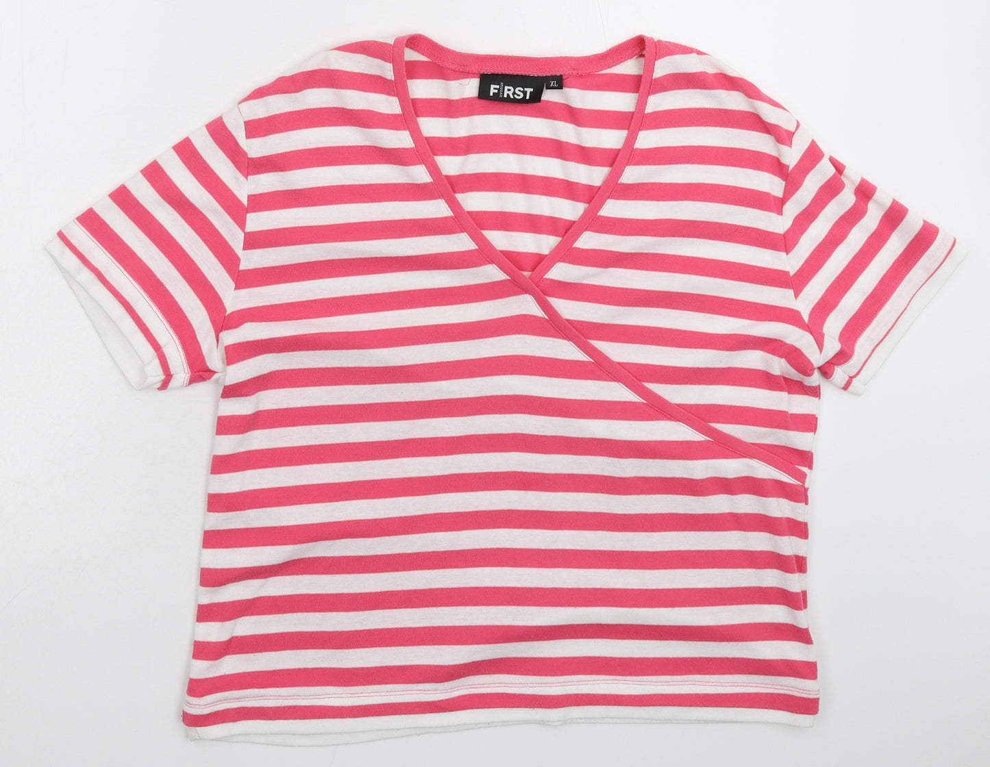 First Avenue Womens Pink Striped  Basic T-Shirt Size XL