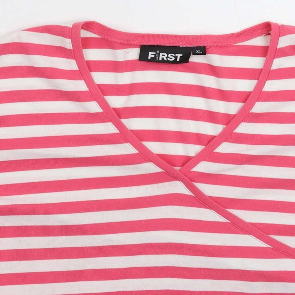 First Avenue Womens Pink Striped  Basic T-Shirt Size XL