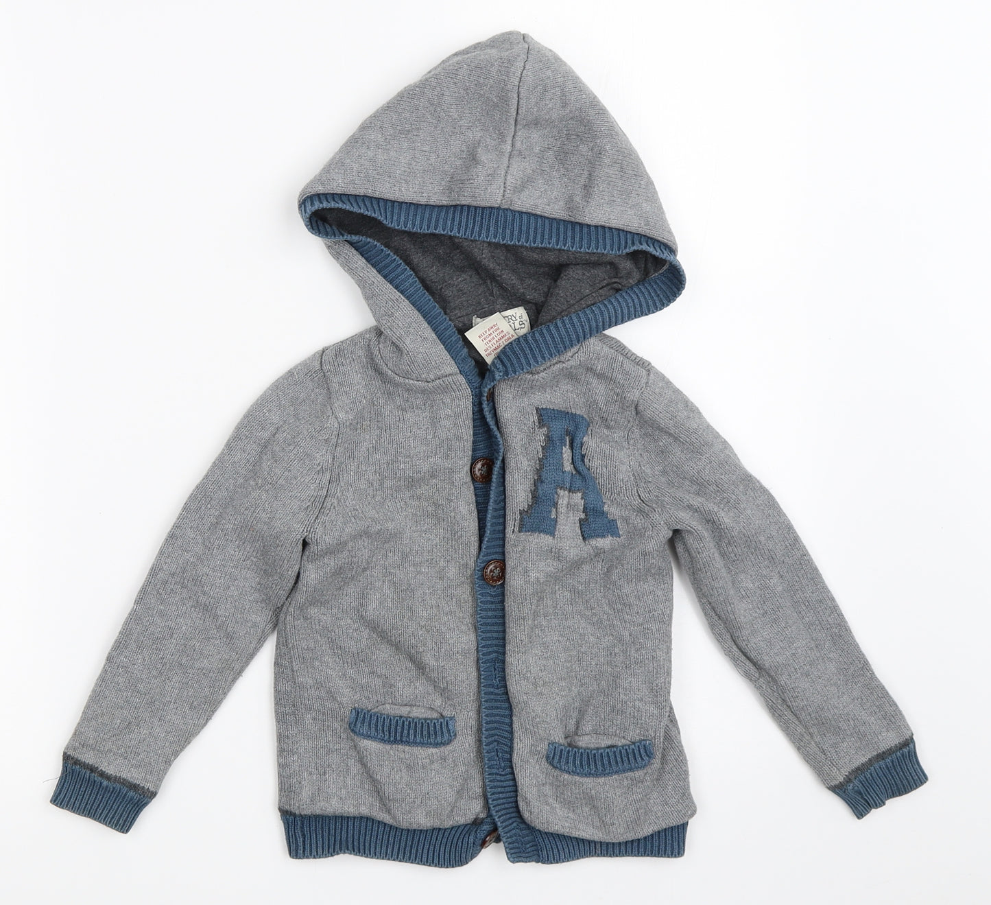 Ministry Of Rascals Boys Grey   Cardigan Hoodie Size 3-4 Years