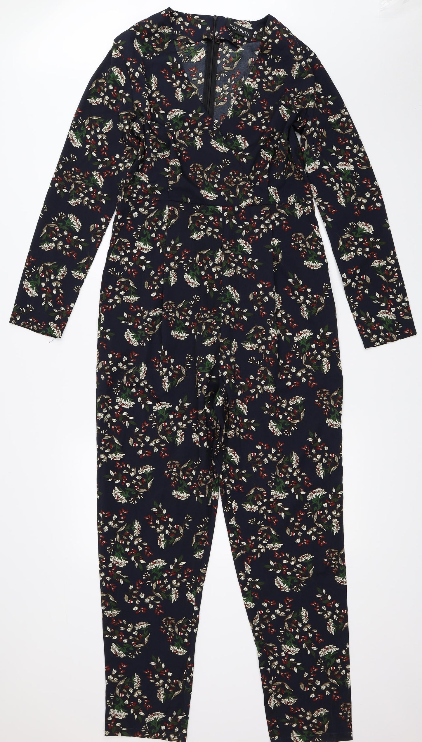 MISSTRUTH Womens Blue Floral  Jumpsuit One-Piece Size 14