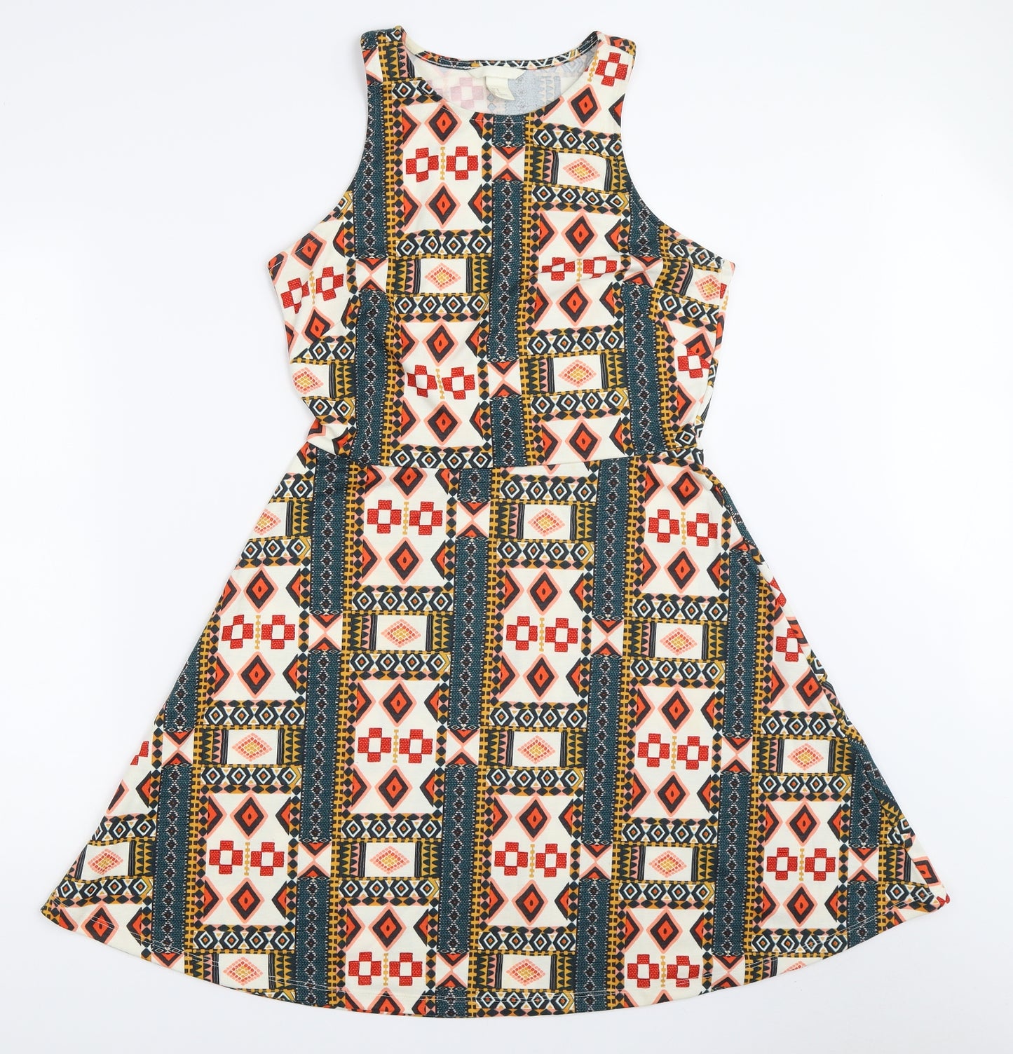 H&M Womens Ivory Geometric  Skater Dress  Size M