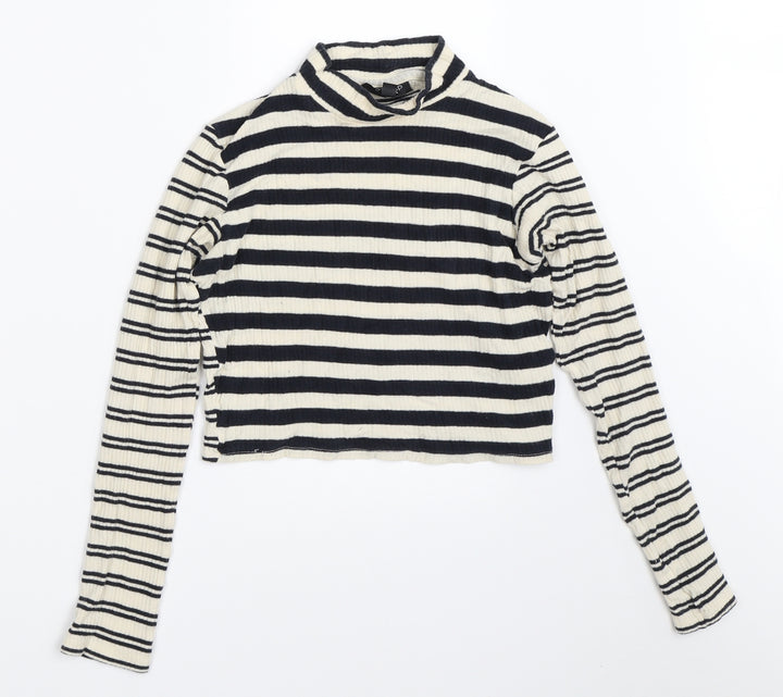 Topshop Womens Beige Striped Basic T-Shirt Size 8