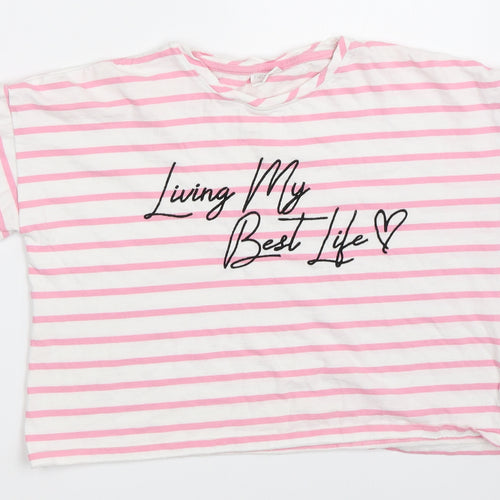 F&F Girls Pink Striped  Basic T-Shirt Size 11-12 Years