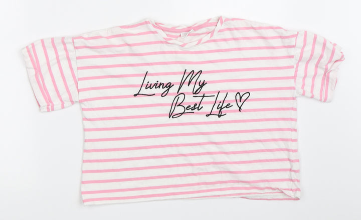 F&F Girls Pink Striped  Basic T-Shirt Size 11-12 Years