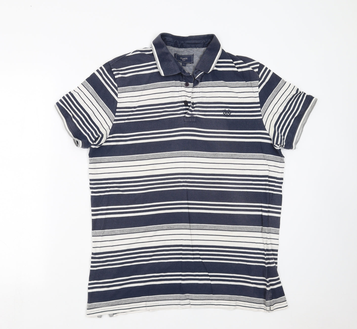 Atlantic Bay Mens Blue Striped   Polo Size L