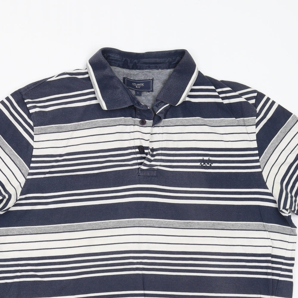 Atlantic Bay Mens Blue Striped   Polo Size L