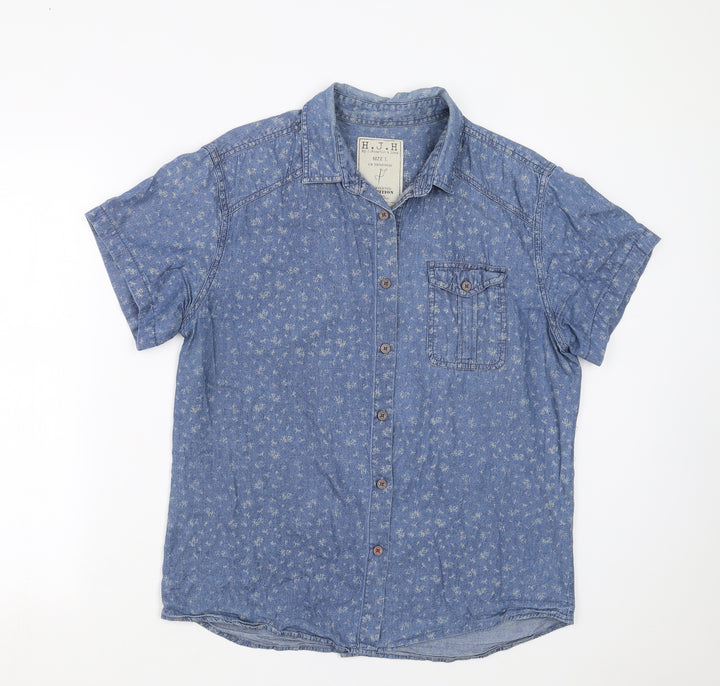 H.J.H. Mens Blue Floral   Button-Up Size L