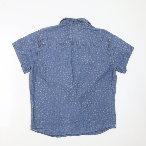 H.J.H. Mens Blue Floral   Button-Up Size L