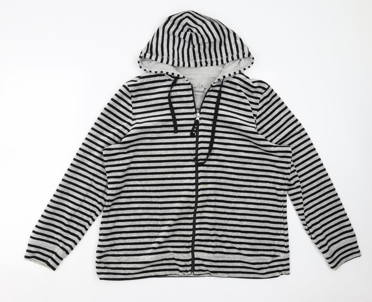 BM Casual Womens Grey Striped  Full Zip Hoodie Size M