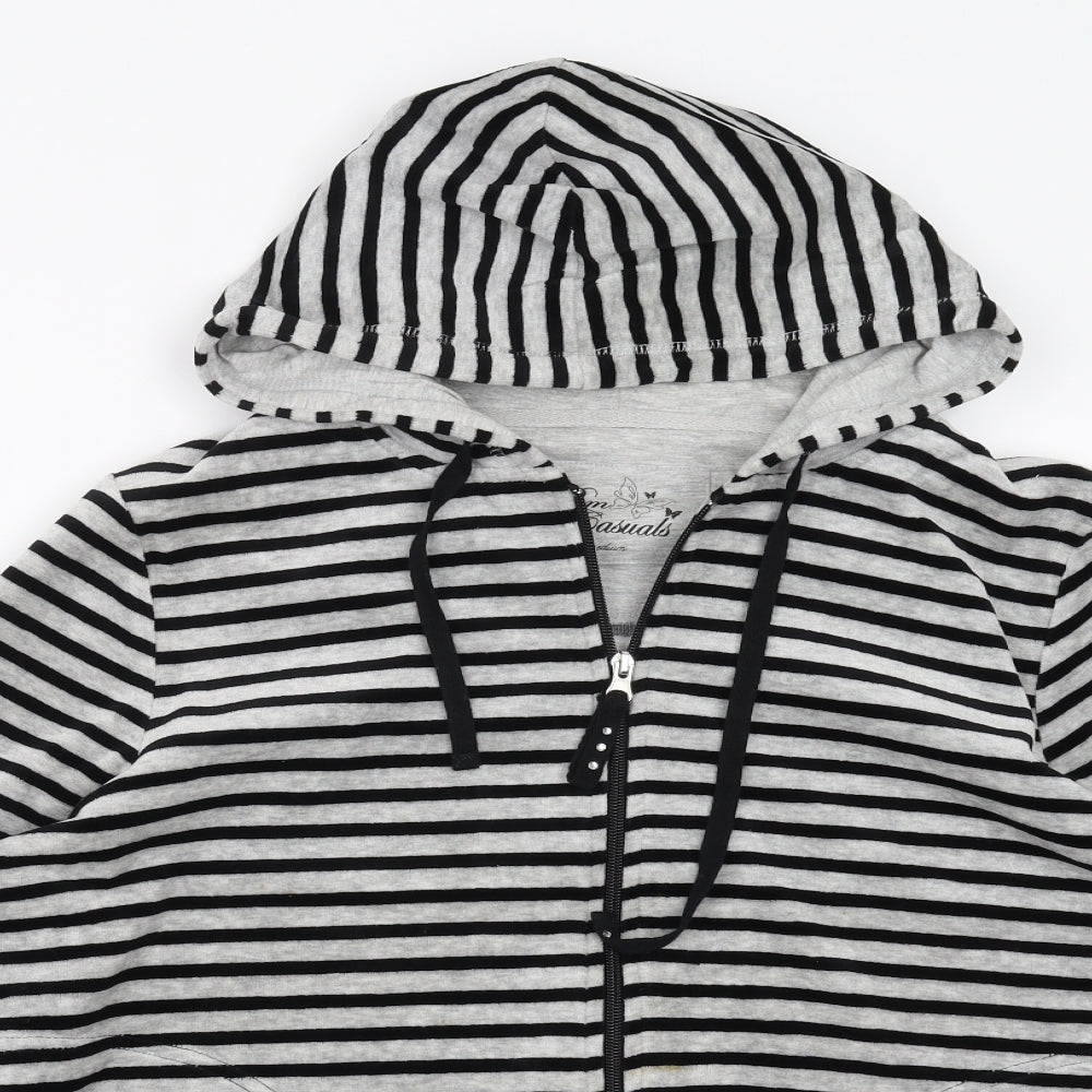 BM Casual Womens Grey Striped  Full Zip Hoodie Size M