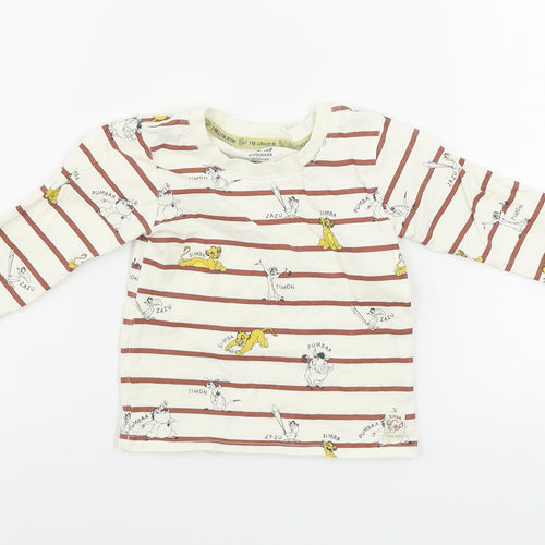 Primark  Boys Beige Striped  Basic T-Shirt Size 12-18 Months  - Lion King