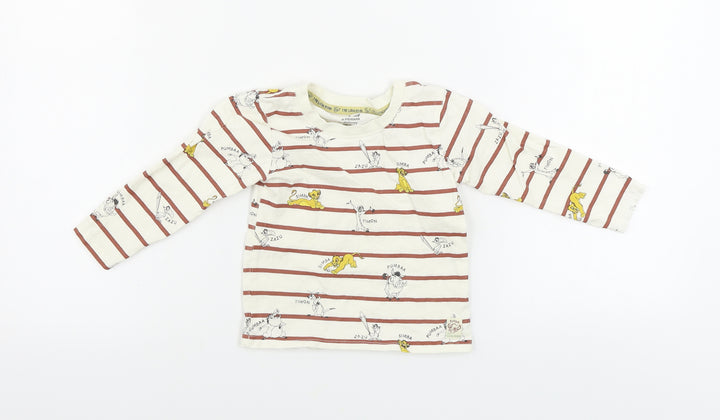 Primark Boys Beige Striped Basic T-Shirt Size 12-18 Months - Lion King