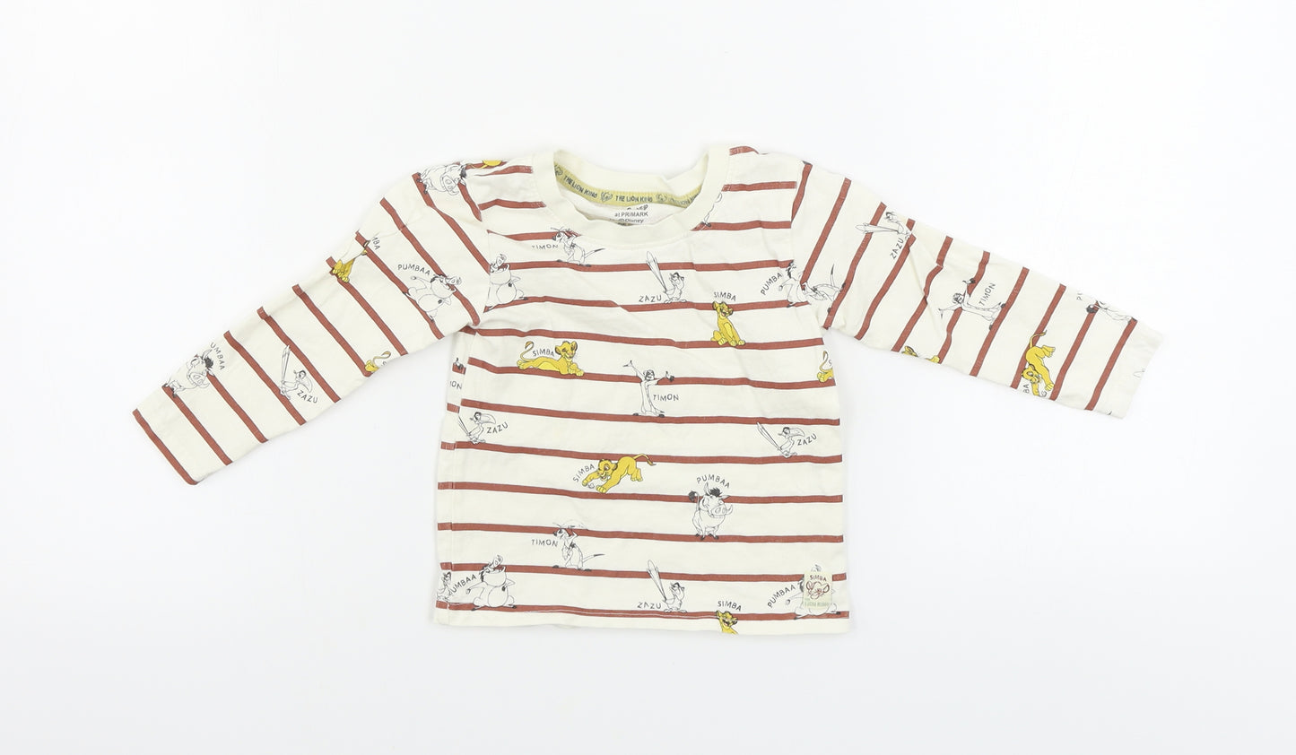 Primark  Boys Beige Striped  Basic T-Shirt Size 12-18 Months  - Lion King