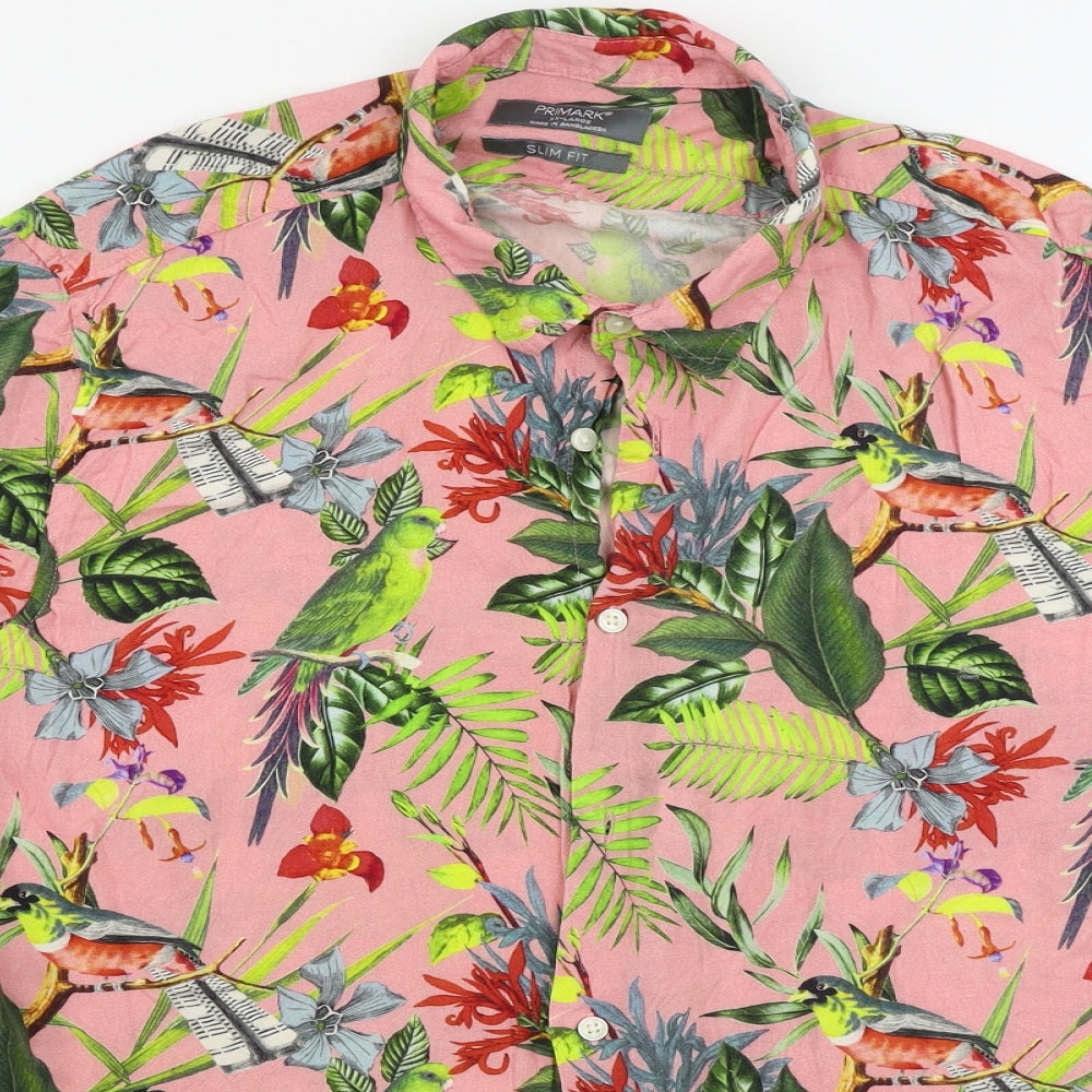 Primark  Mens Pink Floral   Button-Up Size 2XL