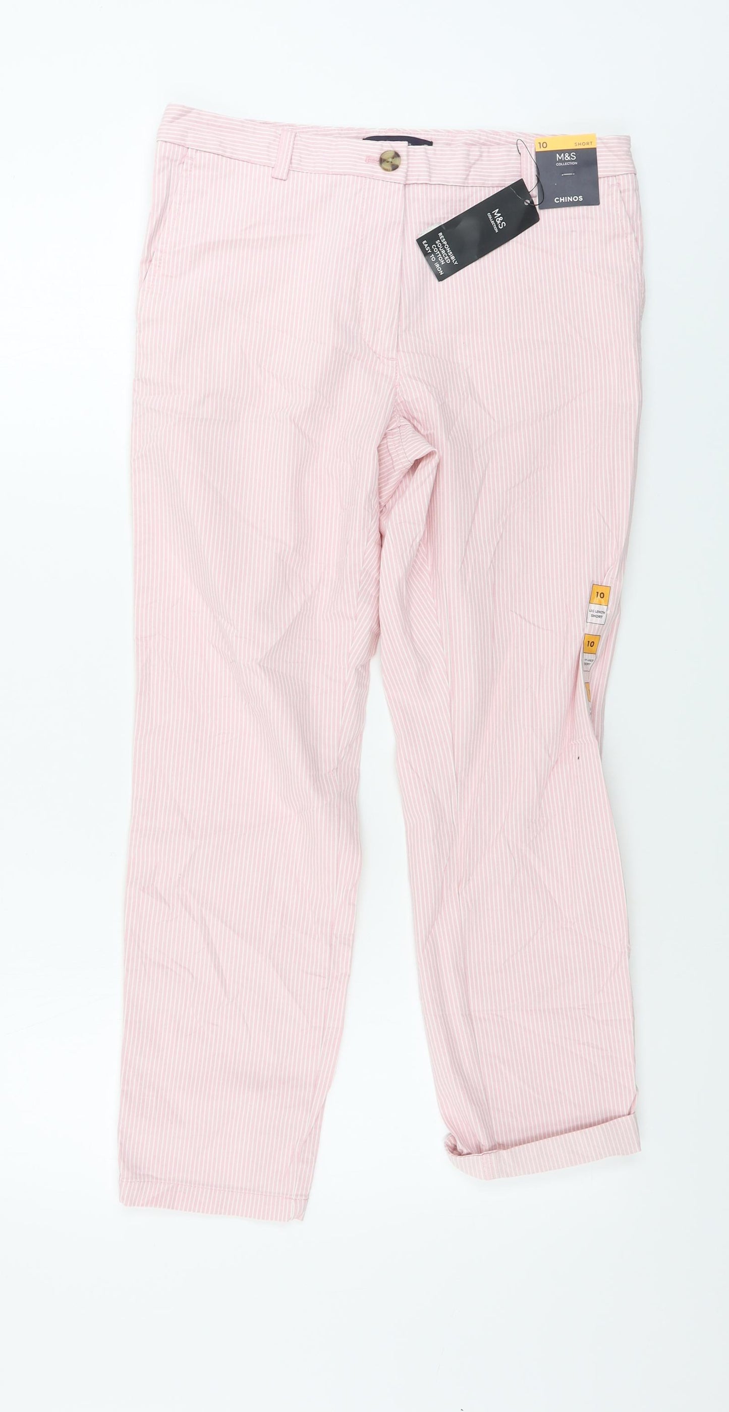 Marks and Spencer  Womens Pink Striped  Trousers  Size 10 L23 in