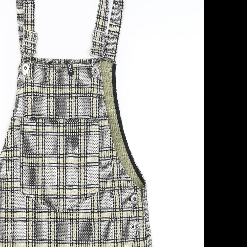Divided Womens Yellow Plaid  Pinafore/Dungaree Dress  Size 8