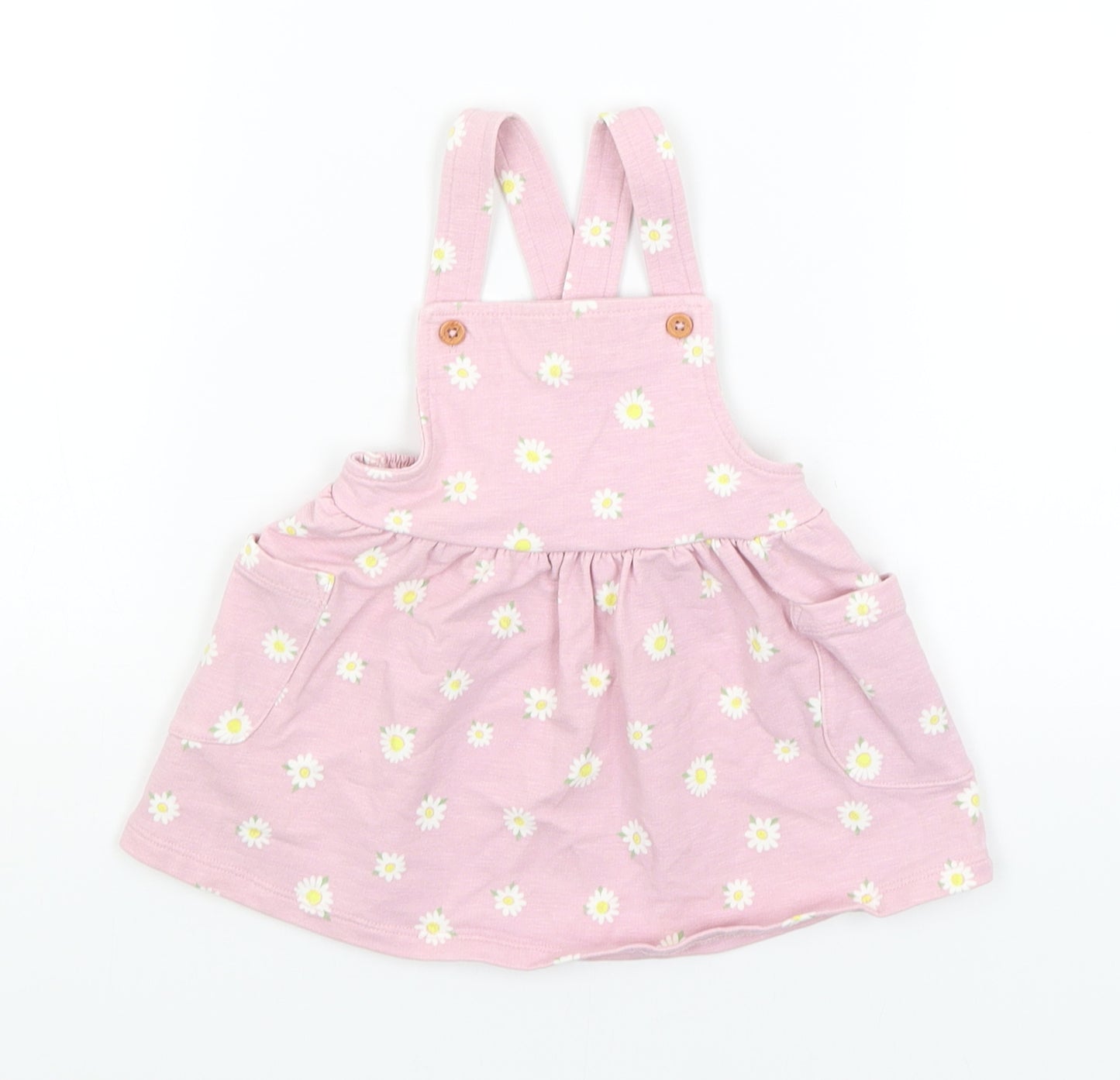 Nutmeg Baby Pink Floral  Pinafore/Dungaree Dress  Size 3-6 Months