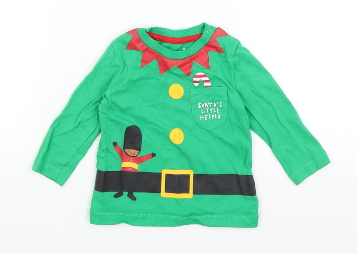 F&F Baby Green   Basic T-Shirt Size 6-9 Months  - Santa's Little Helper