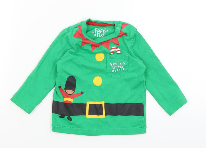 F&F Baby Green Basic T-Shirt Size 6-9 Months - Santa's Little Helper