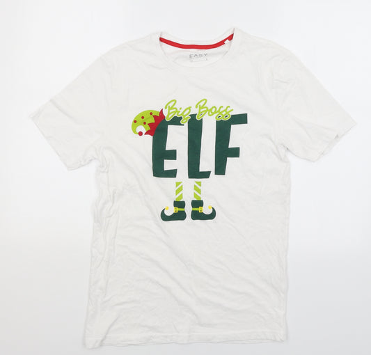 Front view of Easy men’s white t-shirt, size S, - big boss elf