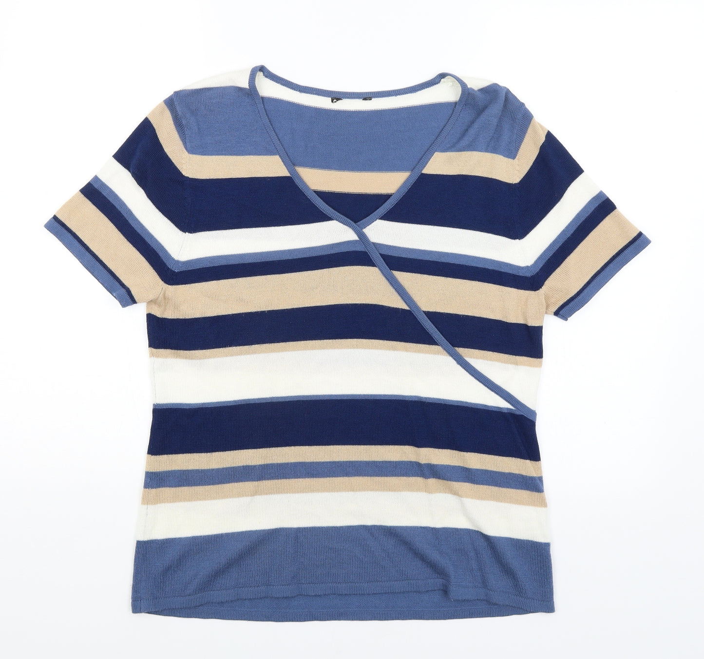 Casamia Womens Blue Striped  Basic T-Shirt Size 14