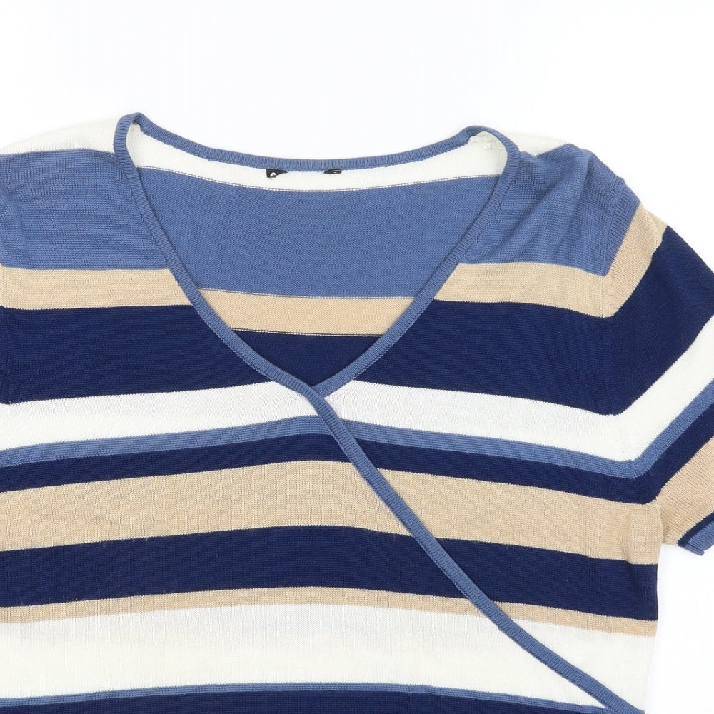 Casamia Womens Blue Striped  Basic T-Shirt Size 14