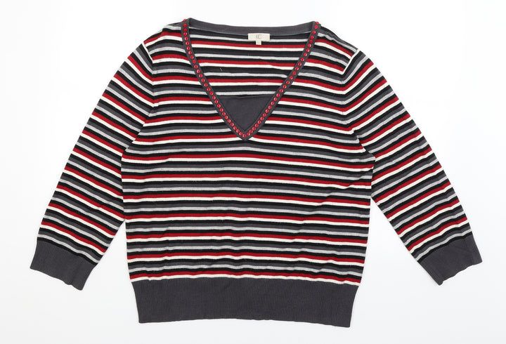 CC Womens Grey Striped Pullover Jumper Size XL