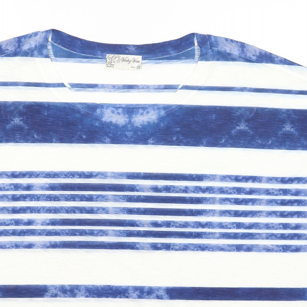 Voulez Vous Womens White Striped  Basic T-Shirt Size M