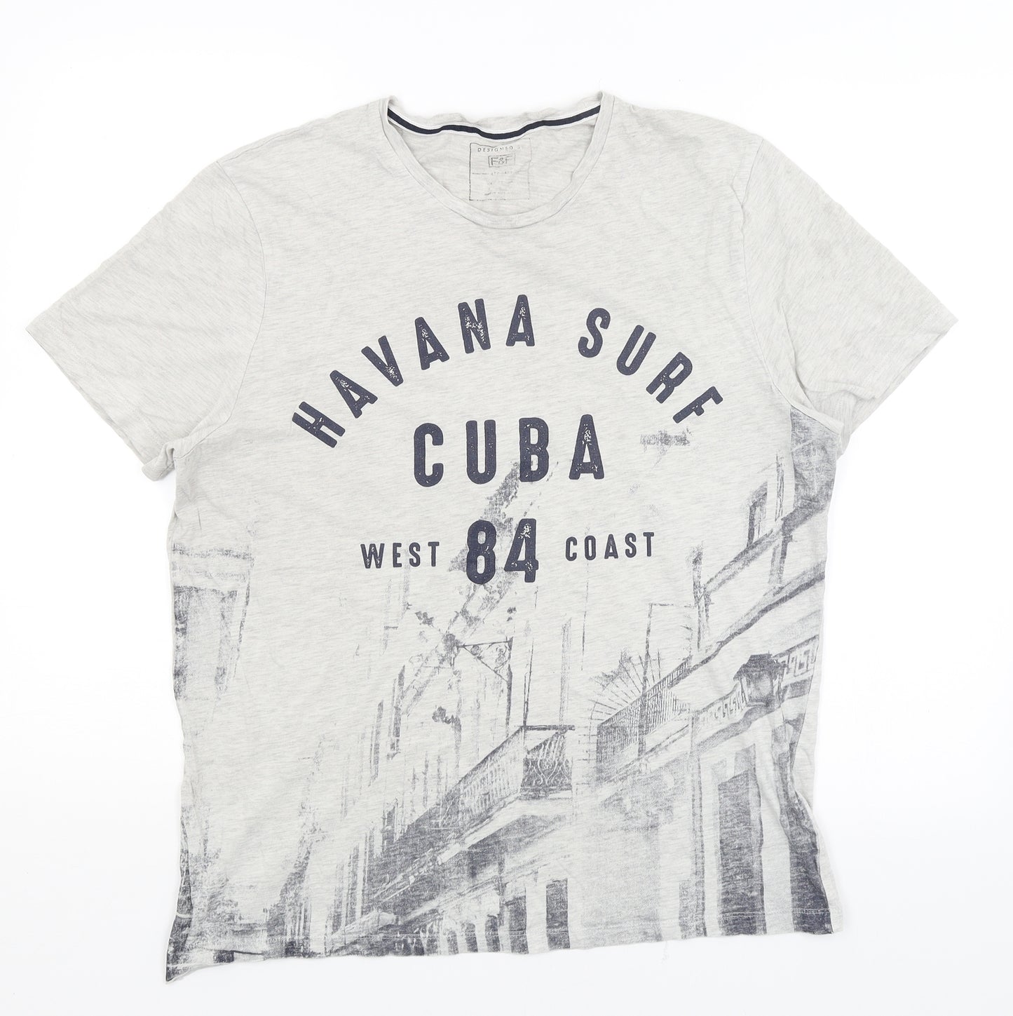 F&F Mens Grey    T-Shirt Size L  - Havana Surf