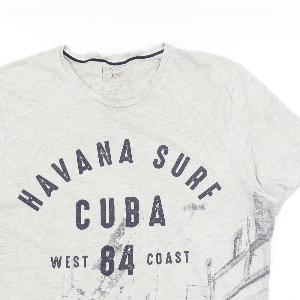 F&F Mens Grey    T-Shirt Size L  - Havana Surf