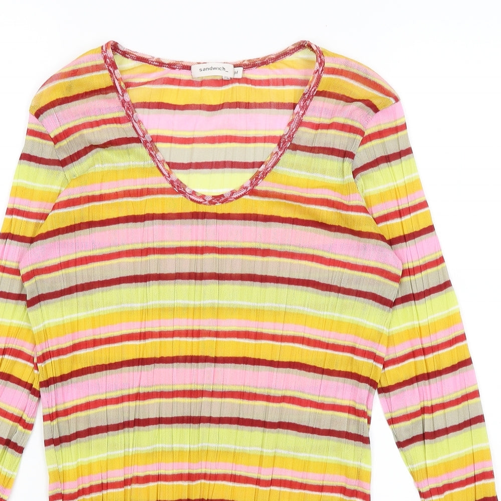 Sandwich Womens Yellow Striped  Basic T-Shirt Size M