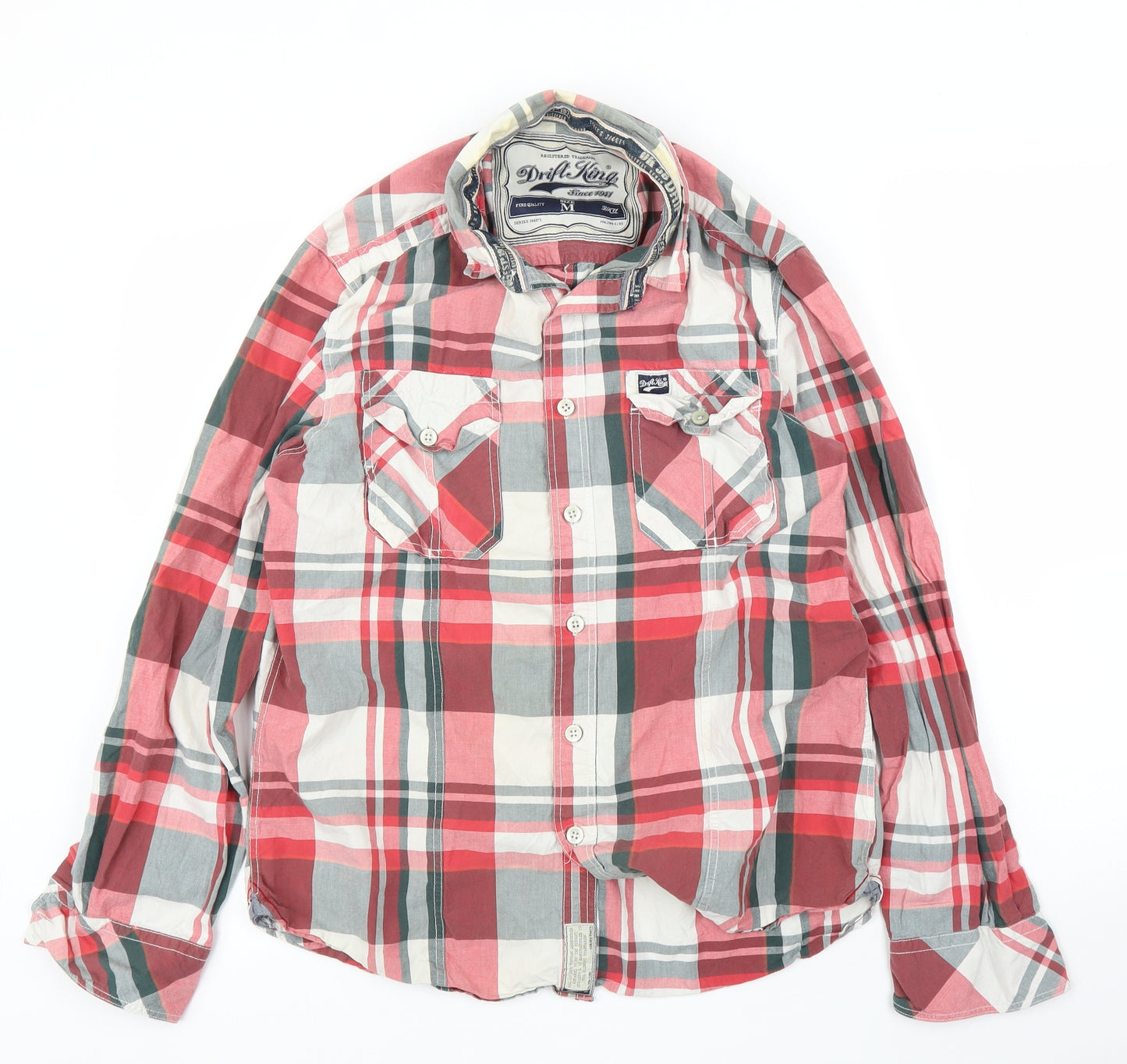 Drift King Mens Red Plaid   Button-Up Size M