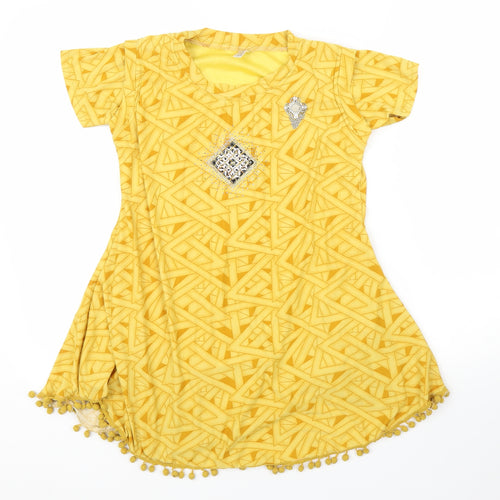Preworn Girls Yellow Geometric  Tunic T-Shirt Size L