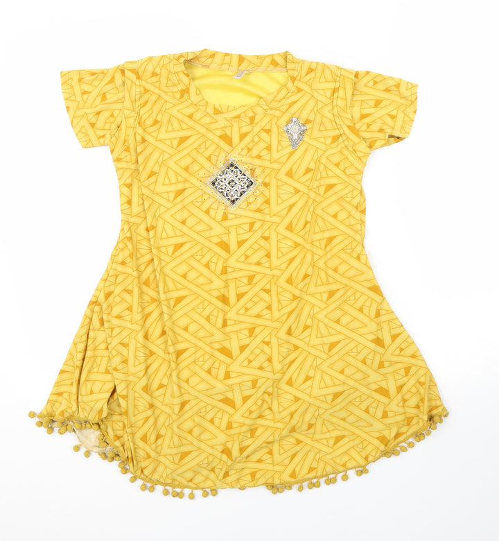 Preworn Girls Yellow Geometric  Tunic T-Shirt Size L
