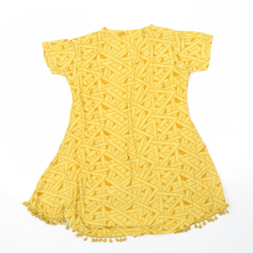 Preworn Girls Yellow Geometric  Tunic T-Shirt Size L