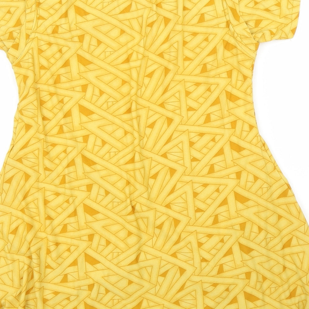Preworn Girls Yellow Geometric  Tunic T-Shirt Size L
