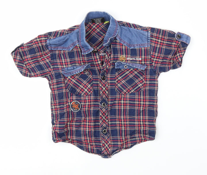 Star Kids Boys Black Plaid  Basic Button-Up Size 9-12 Months