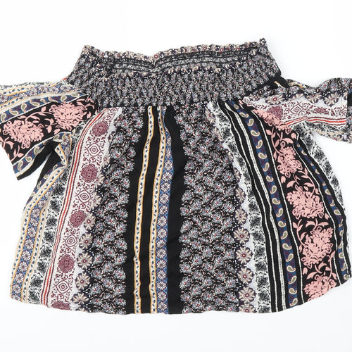 Topshop Womens Black Floral  Cropped Blouse Size 10