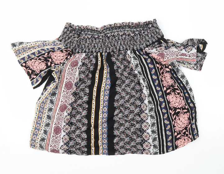 Topshop Womens Black Floral Cropped Blouse Size 10