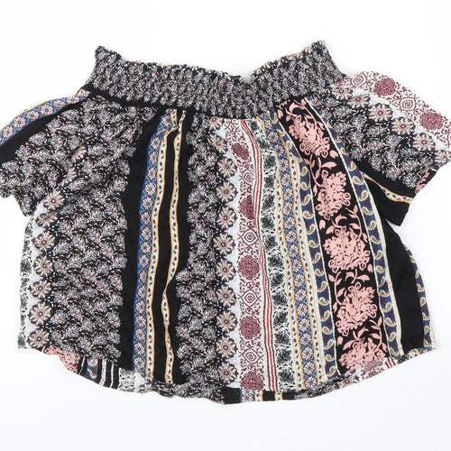 Topshop Womens Black Floral  Cropped Blouse Size 10