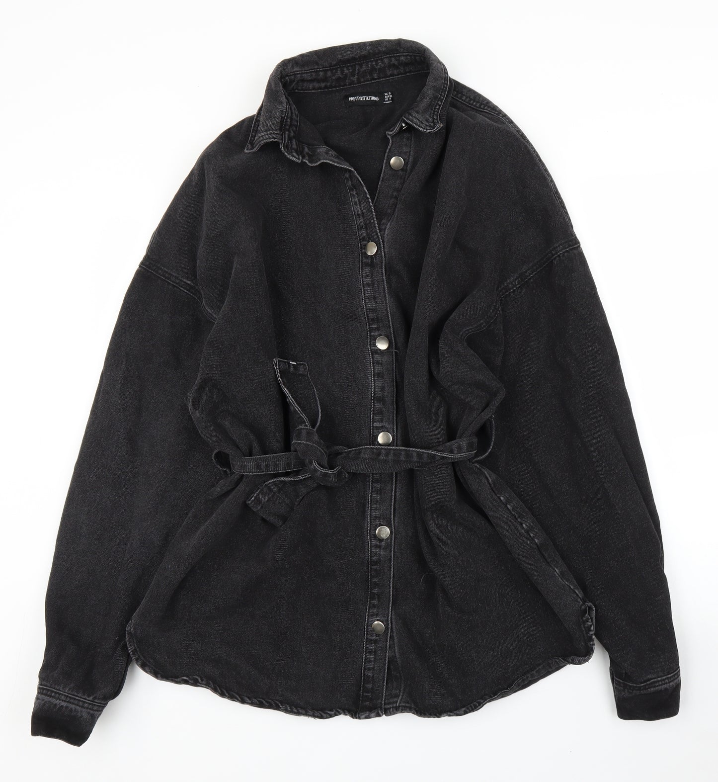 PRETTYLITTLETHING Womens Black  Denim Basic Button-Up Size 8