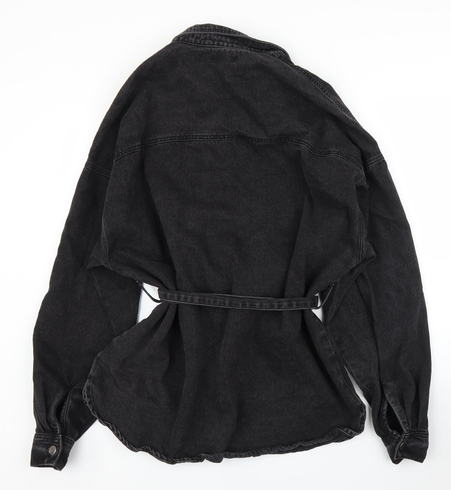 PRETTYLITTLETHING Womens Black  Denim Basic Button-Up Size 8