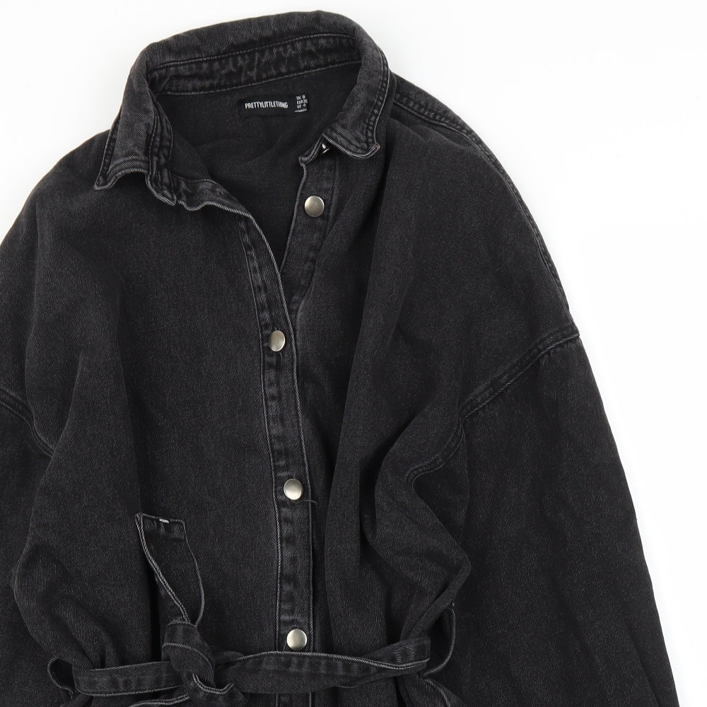 PRETTYLITTLETHING Womens Black  Denim Basic Button-Up Size 8