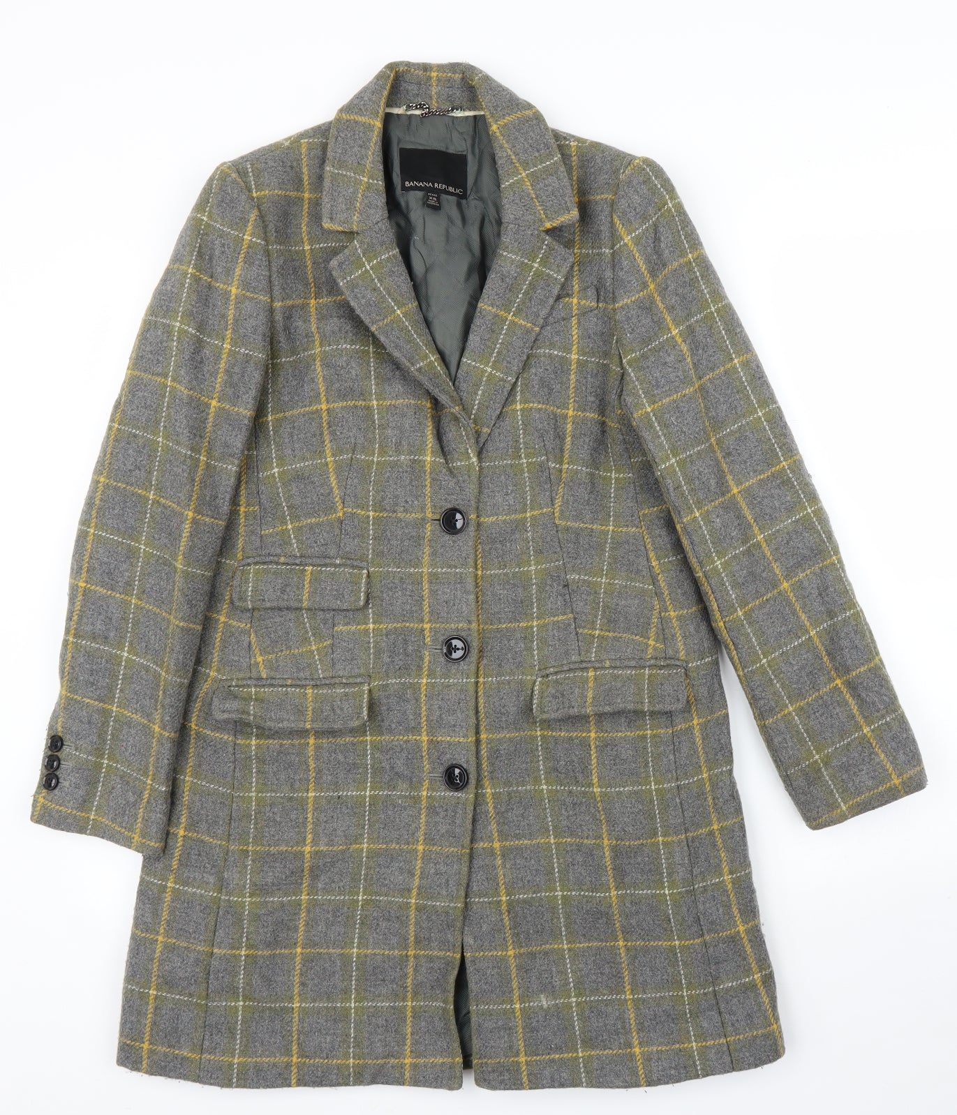 Banana Republic Womens Grey Plaid  Overcoat Coat Size XS