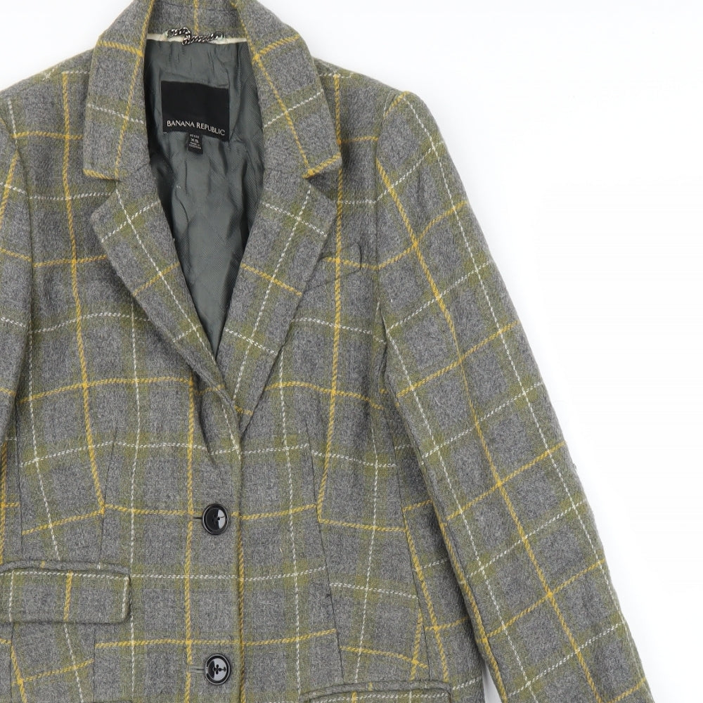 Banana Republic Womens Grey Plaid  Overcoat Coat Size XS