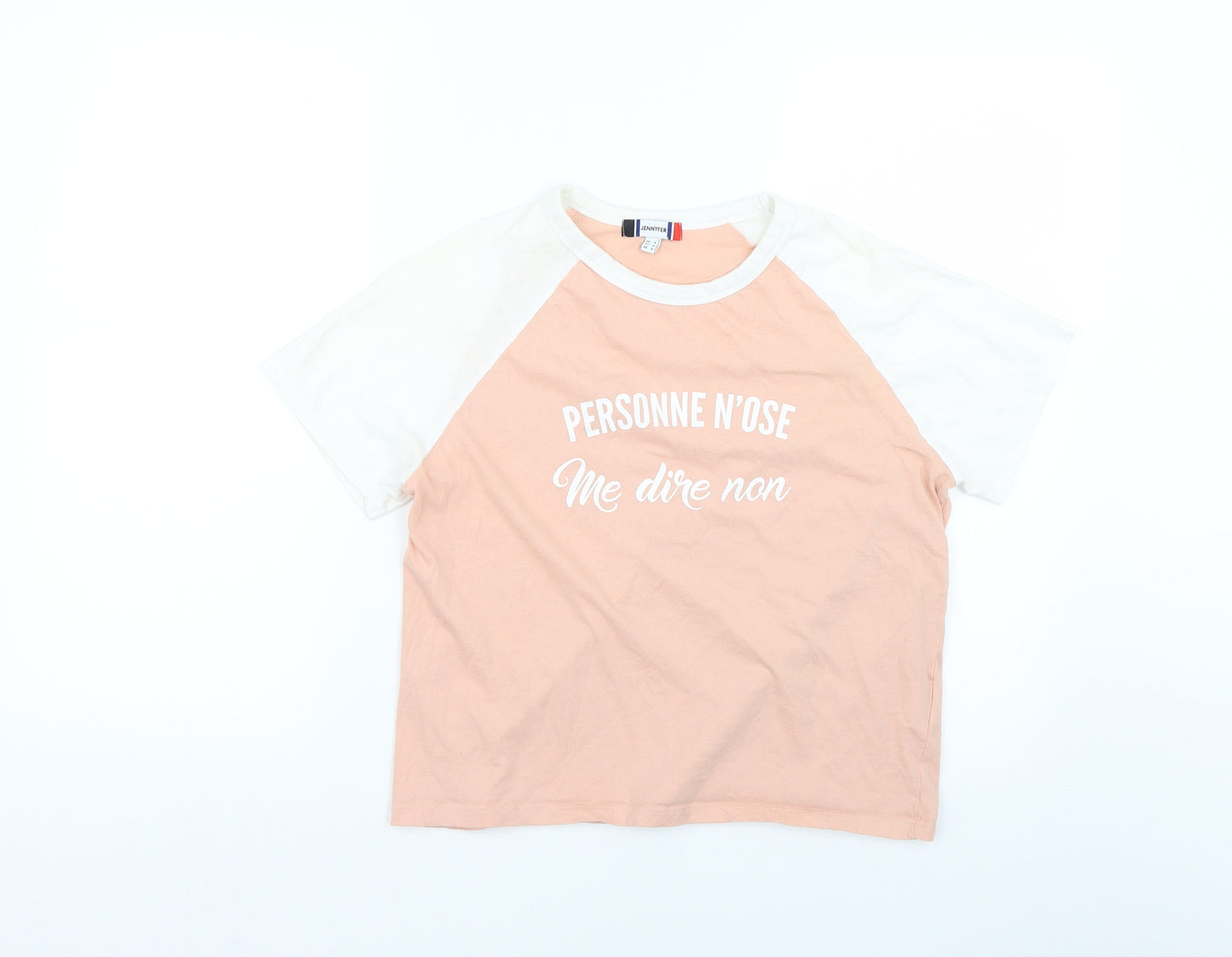 Jennyfer Womens Pink Geometric  Basic T-Shirt Size S
