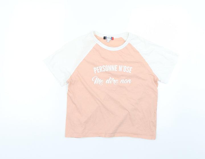 Jennyfer Womens Pink Geometric  Basic T-Shirt Size S